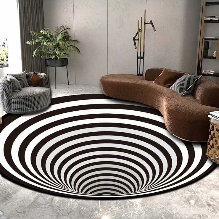 3D Vortex Illusion Round Carpets for Living Room Decoration Black White Grid Carpet Large Area Rugs Bedroom Entrance Door Mat