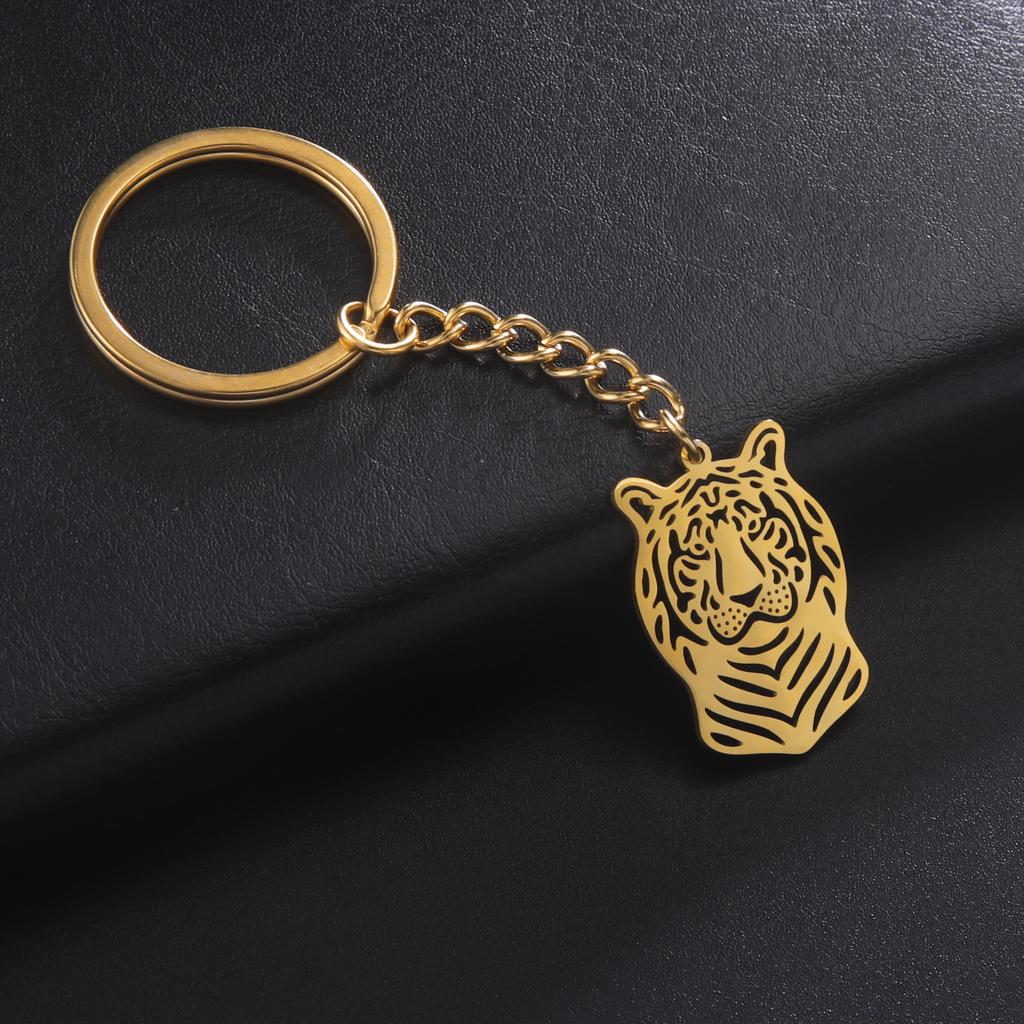 Dreamtimes 2026 Tiger Pendant Keychain Fashion Punk Stainless Steel Men's Animal Head Accessories Gift