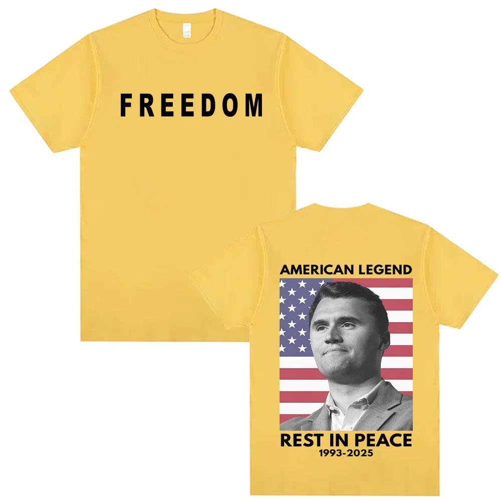 American Legend Rest In Peace A True Patriot Charlie Kirk Double Sided Graphic T Shirts Unisex Women Fashion Oversized Tshirt Tops