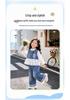 Girls' Stylish Faux Two-Piece Denim Suit: Lace Trim Top & Wide-Leg Pants Set for Spring & Autumn