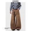 Acrardic High Street Dirty-Dye Wrinkled Brown Jeans Men's American Retro Niche Loose Straight-Leg Long Pants