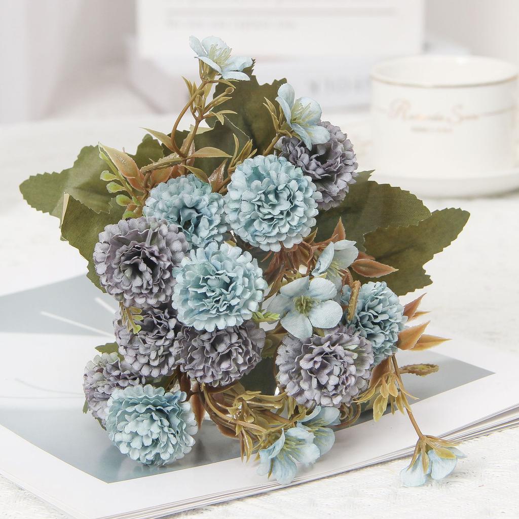 Bouquet di Fiori Artificiali Rosa e Viola, Garofano e Ortensia Finti in Seta per Decorazioni Casa e Matrimonio