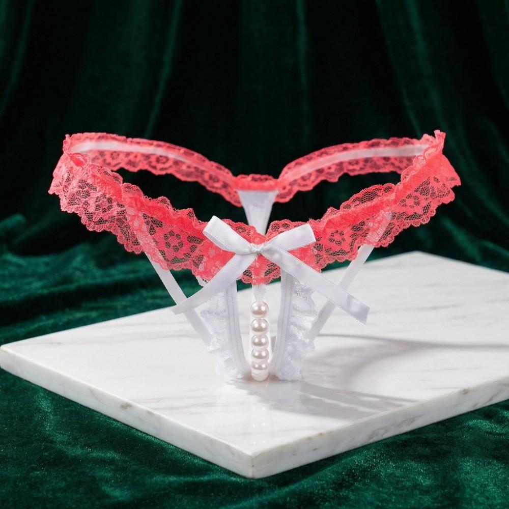 Open Crotch Lace Pearl Panties Low Waist See-through Thong Fashion Underwear for Women  Gifts