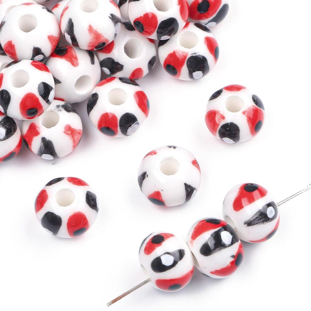 2 Stück/Beutel, 12 x 9 mm, rund, gepunktet, Keramik-Porzellan, lose Distanzperlen für DIY-Schmuck, Handwerk, Herstellung, Zubehör