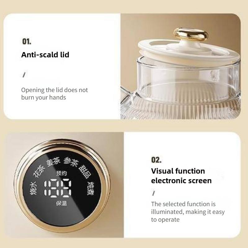 Panela de Saúde Dividida Toda em Vidro 1L Chaleira Elétrica Multifuncional Garrafa de Água Quente Doméstica Panela de Ensopado Pequeno Fabricante de Chá para Escritório