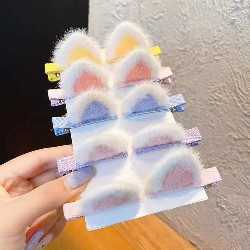 Plush Cat's Ears (Steamed Cat-ear Shaped Bread) Children's Hair Clip Cute Cartoon Stereo Clip Little Girl's Hair Clip Clip Korea