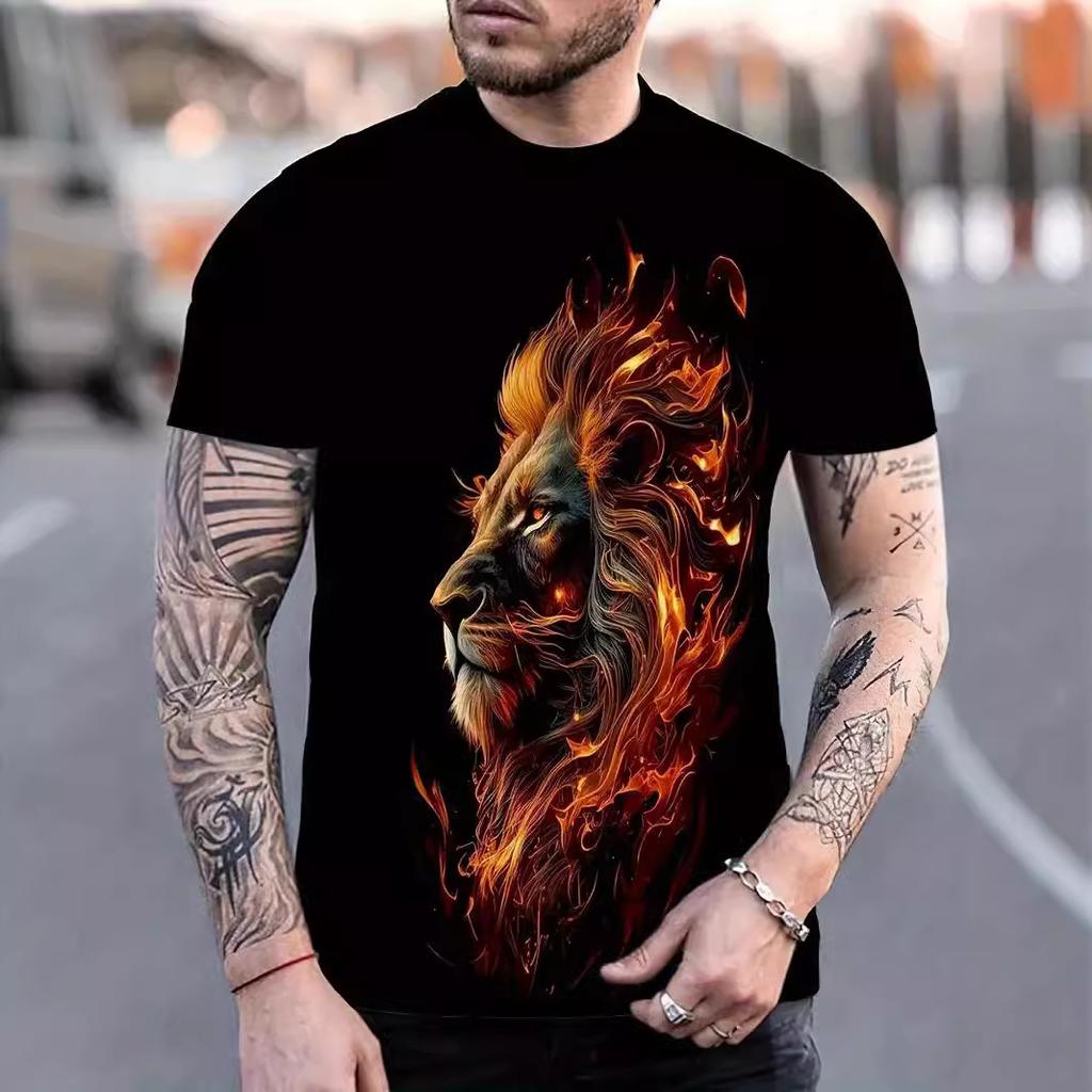 Sommar Rundhals Djurmönster 3D-tryck Topp Trendig Casual Kortärmad Herr T-shirts