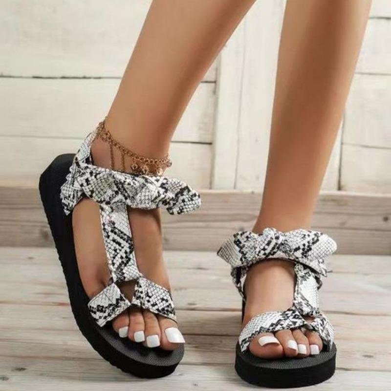 Fashion Women's Sandalias Summer New Casual Sandals Fashion Leopard Print Bow Sandals Outdoor Beach Sandals for Women Platform Sandalias