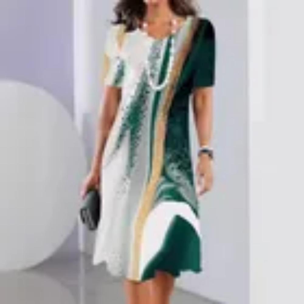 

Жіноча Модна Кругла Шия Короткий Рукав Сукня Літній Одяг 8XL