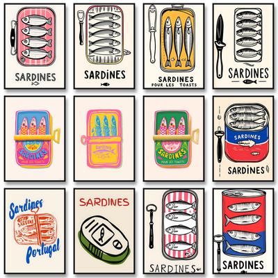 Poster Scatola di Sardine Stampa Classica Moderna Mostra Surrealismo Pittura su Tela Arte Murale Quadro per Stanza Casa Cucina Decorat