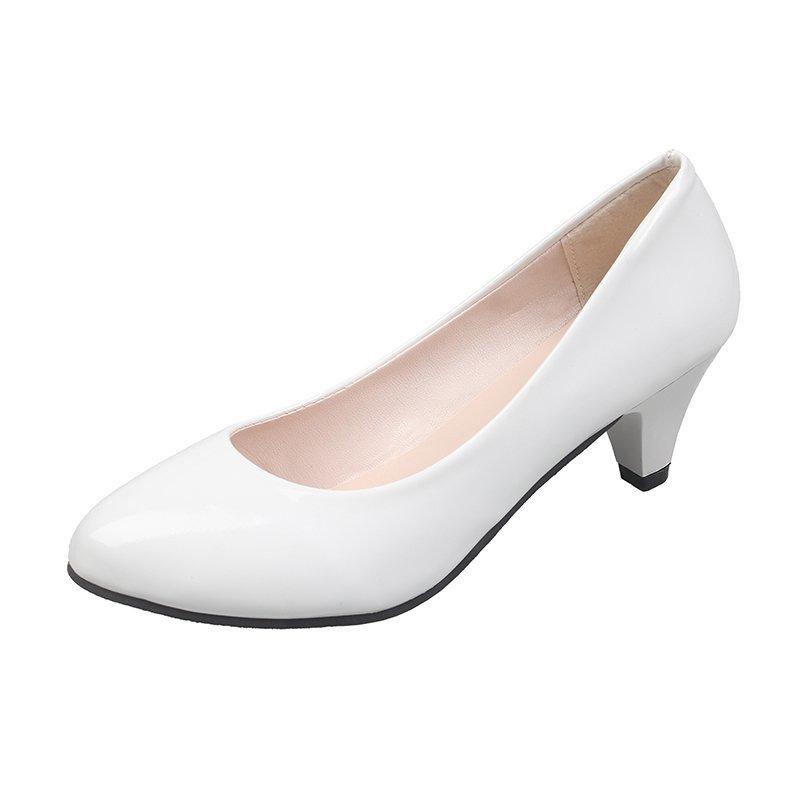 

Новые женские туфли на каблуках, элегантные туфли на среднем каблуке с острым носком, модные туфли-лодочки для офиса, черные, белые, бежевые 36 белый