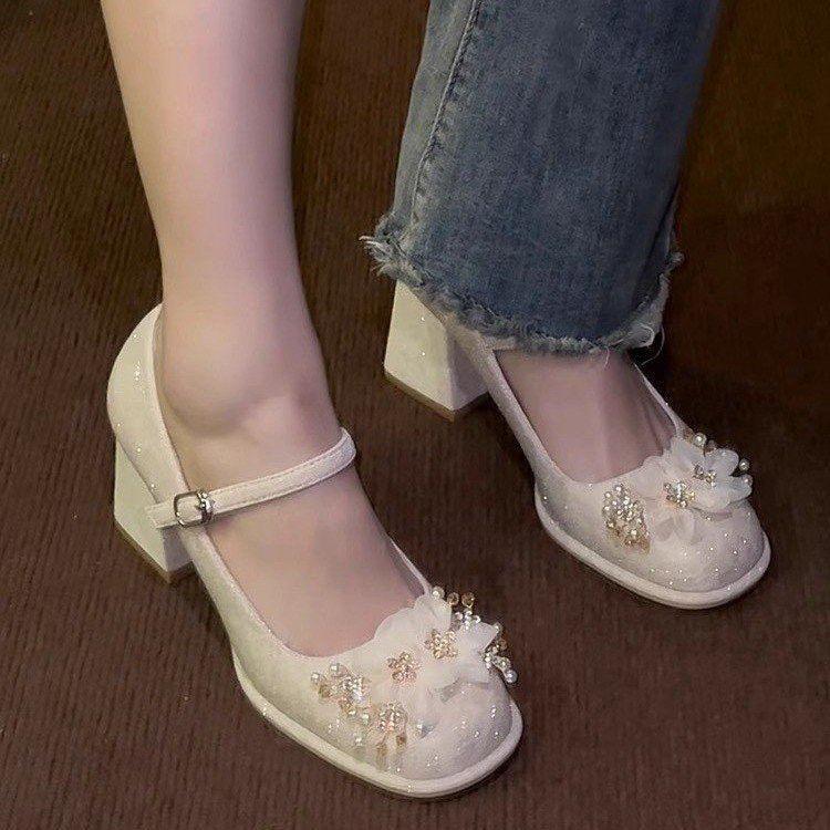 2025 Spring and Summer New Niche Princess Wind Medium Heel Thick Heel Shoes Daily Versatile Skirt Not Tired Feet Women's Shoes