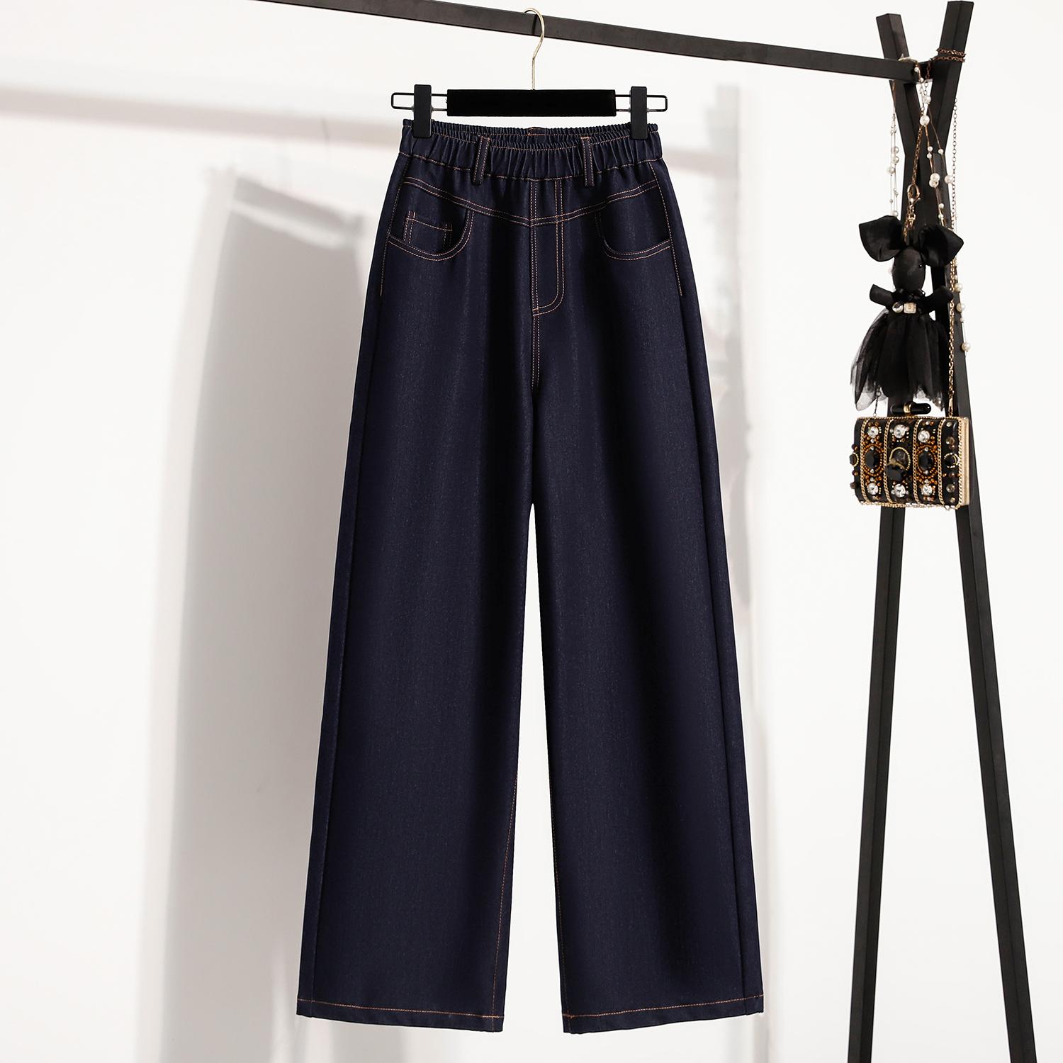 

DIMANAF 2025 Осень Деним Большой Размер Женские Джинсы Брюки Эластичные Базовые Синие Брюки с Высокой Посадкой Оверсайз Новые Брюки 5XL 5XL синий