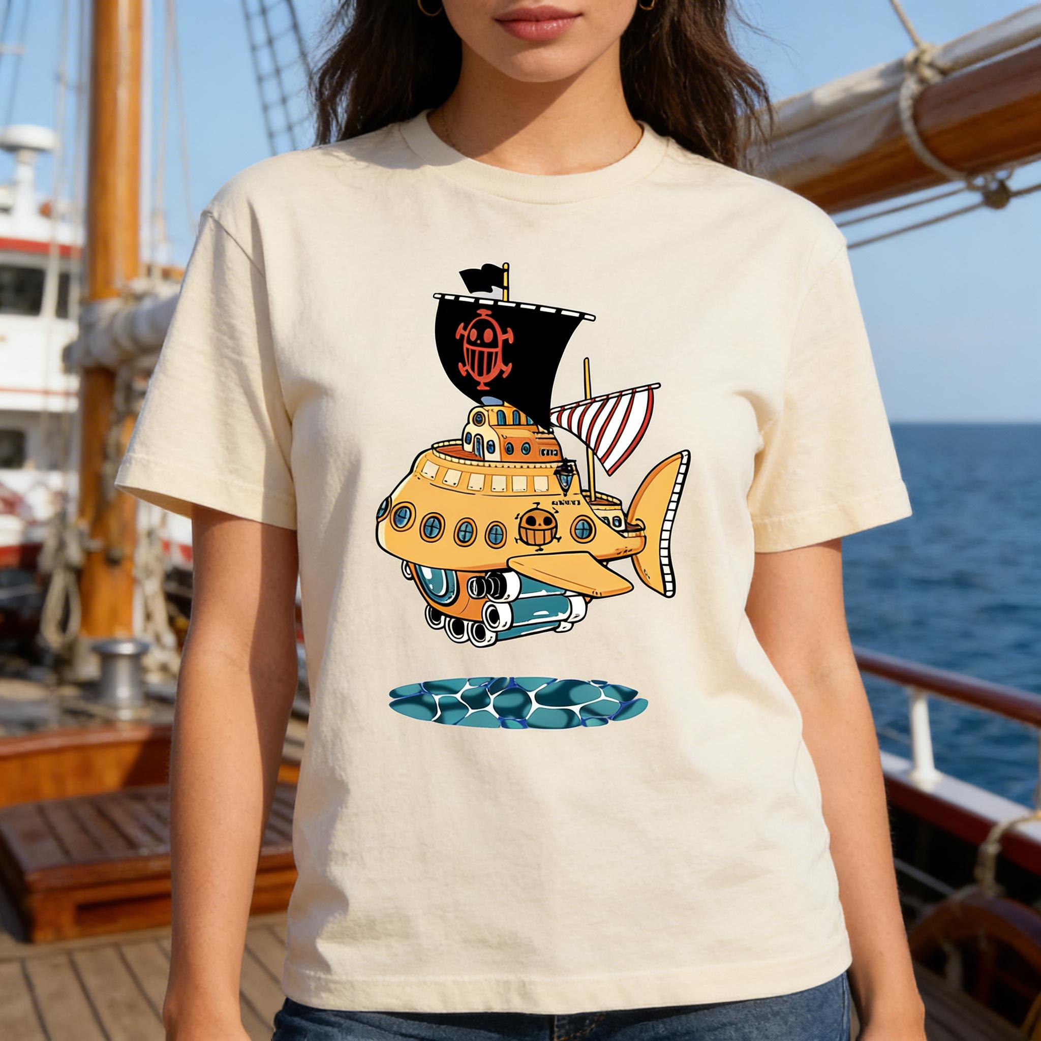 

Womens Cartoon Submarine Graphic Tshirt Blue Yellow Nautical Design Soft Cotton Casual Tee for Daily Campus Home Wear S