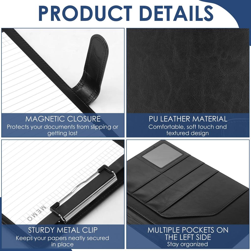 Professional Leather Portfolio Folder Binder Legal Pad Holder A4 Notepad Resume Writing Pad Conference Document File Organizer