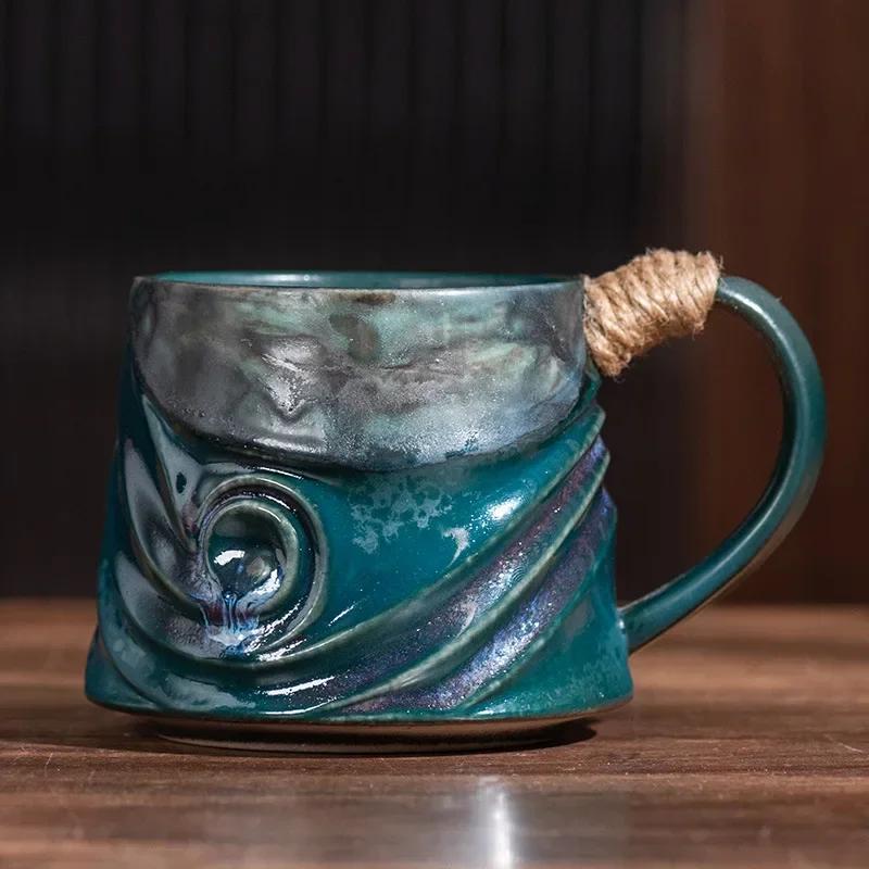 1pc Ceramic Mug Creative Spiral Hemp Rope Vintage Office Afternoon Tea Coffee Mug Living Room Decoration Household Cup Gift