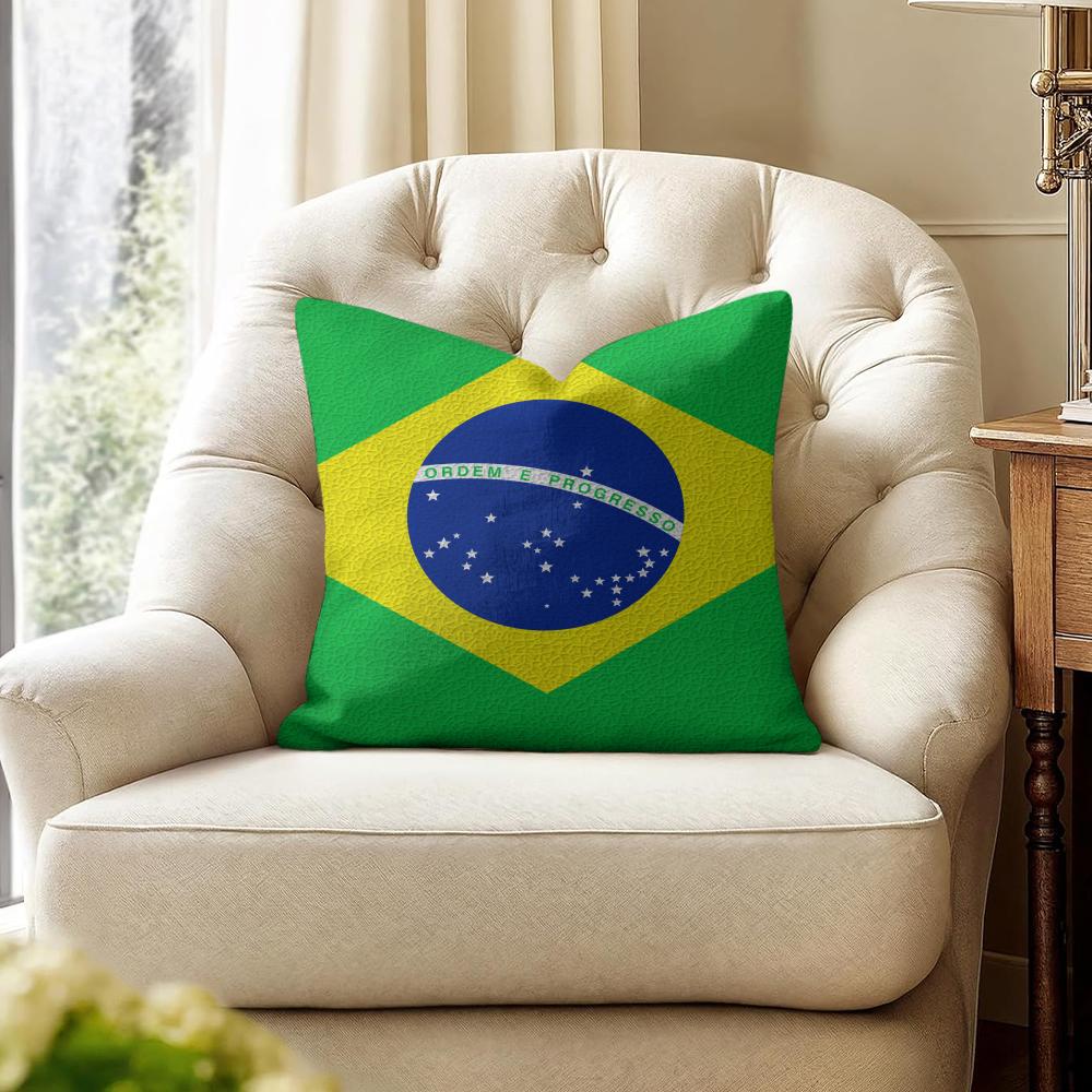 BBrazil Flag Cushion Cover Natural Linen Organic Fabric DoubleSided Printing Couch Pillow Covers Home Decor