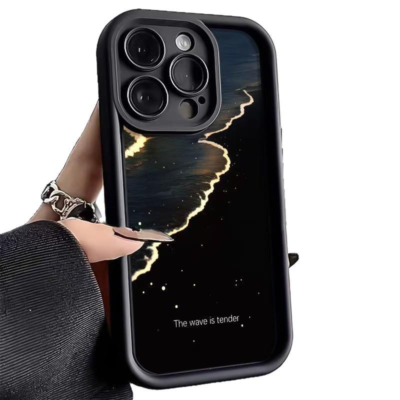 Golden Waves Phone Case for iPhone 13/14/15/16Pro, Fits Apple 17Pro, European & American Style