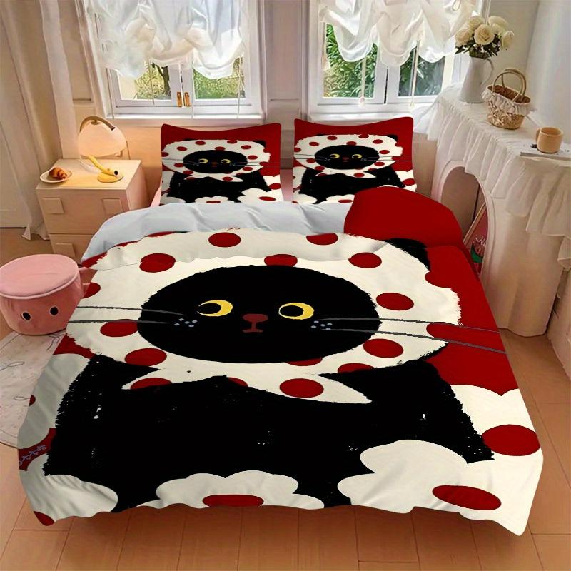 3pcs BlackCatPrint Bedding Set, Suitable for Bedroom Decoration, (Includes 1 Duvet Cover And 2 Pillowcases, Quilt Not Included) yy250822130