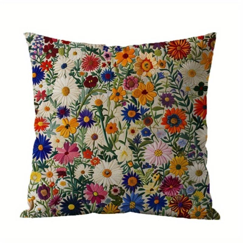 1Pack Country Floral Pillow Covers, 17.7x17.7 Inch, Machine Washable, Zippered Linen Cushion Cases for Home Decor,Flower Pattern