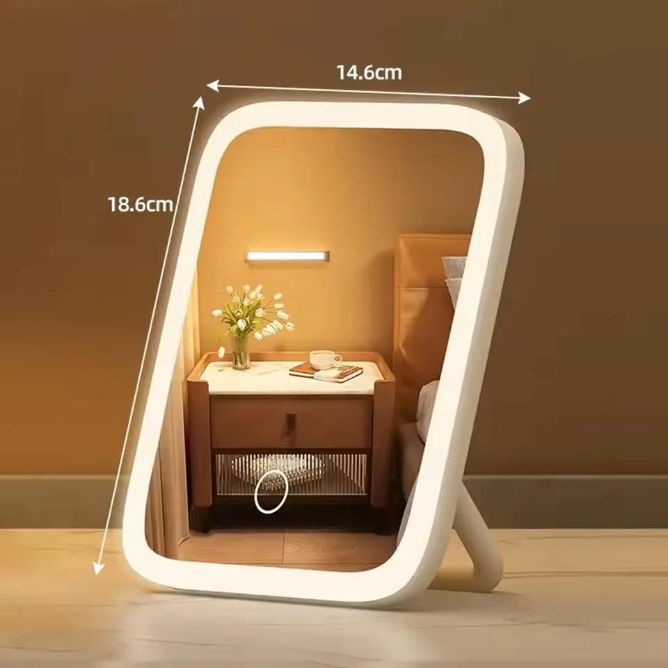 LED Makeup Mirror, 3-Color Light, 360° Rotatable, Touch Control, USB Powered, Tabletop Vanity Mirror for Bedroom Bathroom Trave