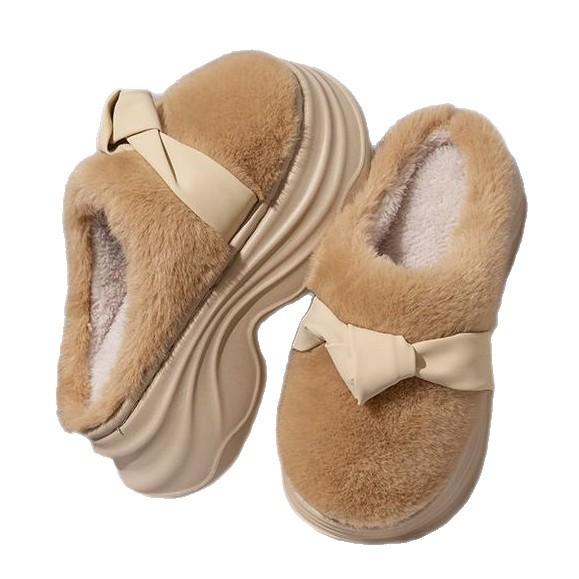 Fuzzy Home Slippers for Women Chunky Platform Cozy Faux Fur House Shoes Women's Winter Warm Non-Slip Memory Foam Slippers for Indoor and Outdoor