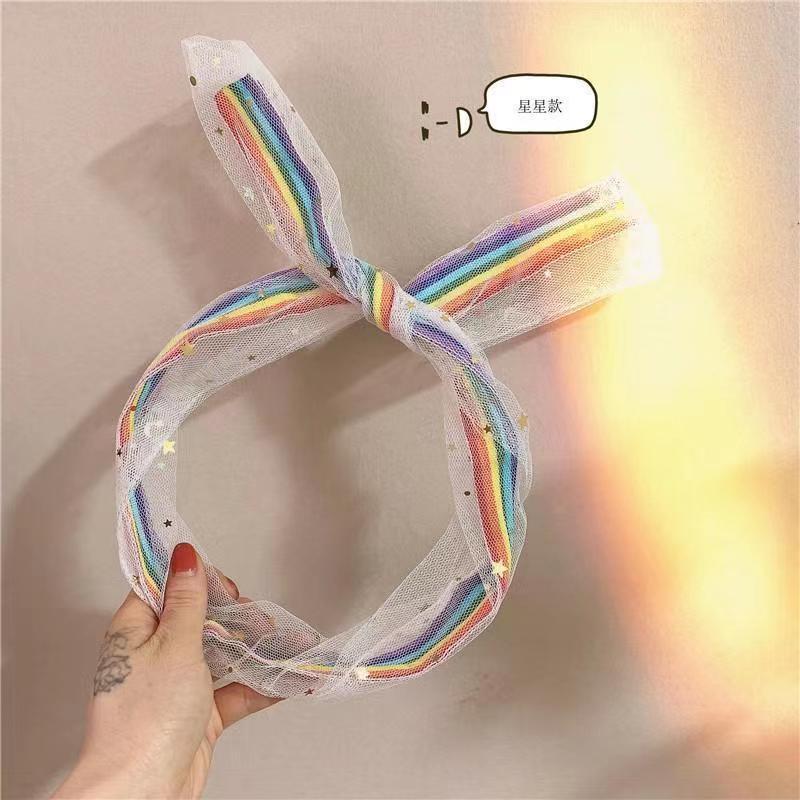 

Summer Versatile Cute Girl Rainbow Headband Korean Super Fairy Mesh Headgear Headband Mori Hair Accessories