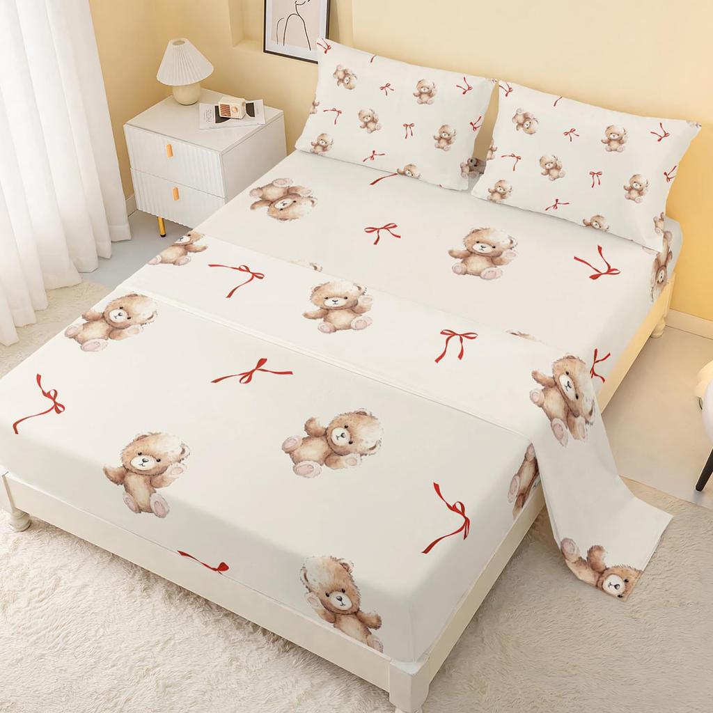 Cute Cartoon Panda Pattern Bed Hat Four-Piece Bedding Set Bedroom Dormitory Bedding Decoration