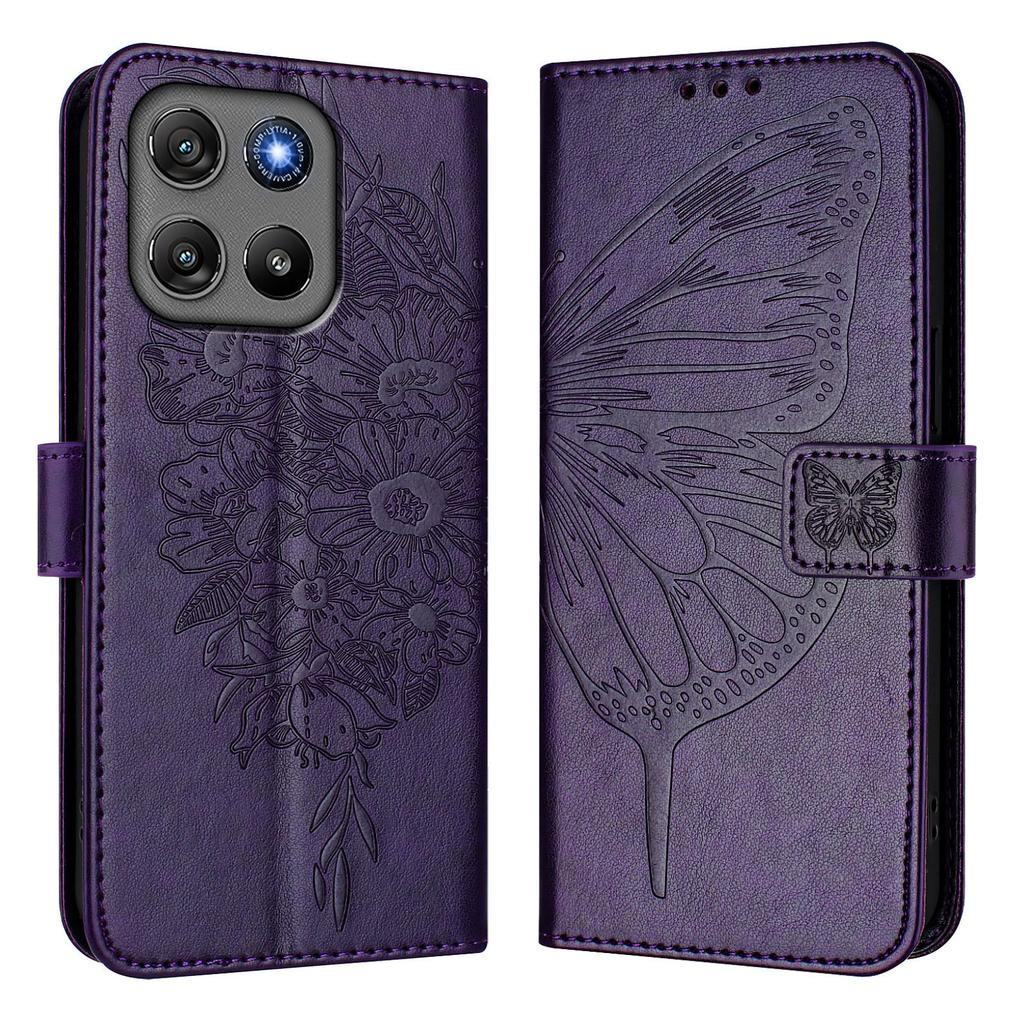 For Motorola Moto G67 Power 5G Wallet Case with Wrist Strap Butterfly Imprint Leather Phone Cover