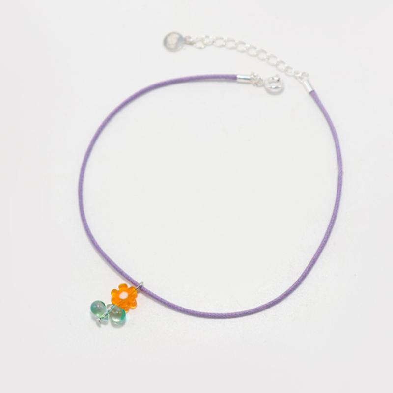 UNI.J Fresh Flower Cord Silver Anklet Iak42 [Silver]