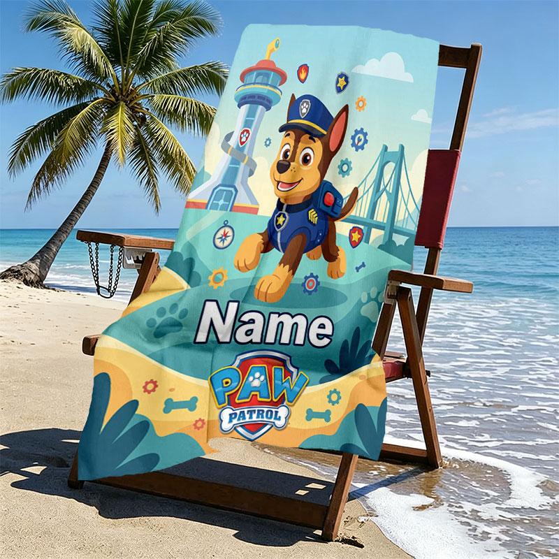 Custom Name Personalized PAW Patrol Print Beach Towel, for Trip Camping Beach Party Home Decor, Birthday Gift for Family & Friends