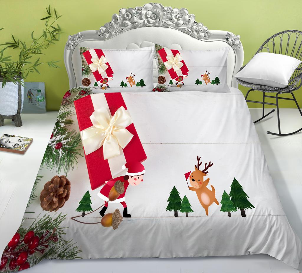 Christmas Gift Quilt Cover Pillowcase Two Or Three Piece Set Santa Claus Digital Printing Polyester Can Be