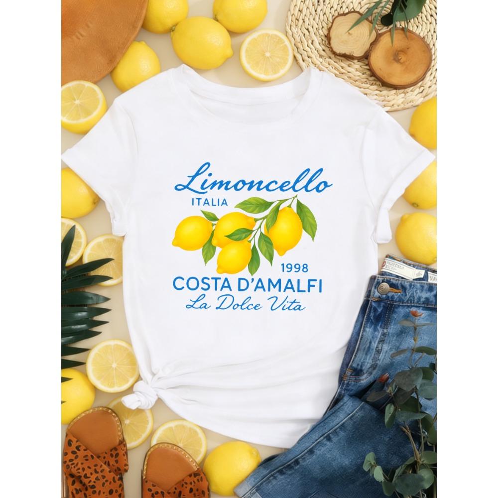 

Limoncello Italia La Dolce Vita Lemon Print Women T-Shirts Summer Breathable Short Sleeve Trendy O-Neck T Shirt Y2K Tops 3XL