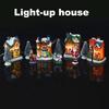 12 Pcs Mini Resin Christmas Winter Village Houses Battery Operated Lighted LED Christmas Miniature Ornament Christmas Theme Gift