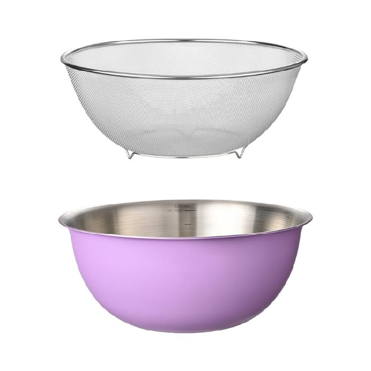 

Stainless Steel Vegetable Strainer Mixing Bowl And Colander Set For Baking Cooking And Food Preparation фіолетовий