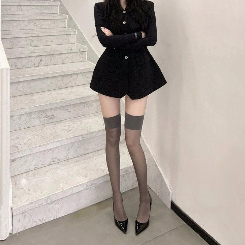 Women Glitter Thigh High Stockings 12D Summer Ultra-thin Ladies Collant Sexy Lingerie See Through Stockings Wide Rib Top Details