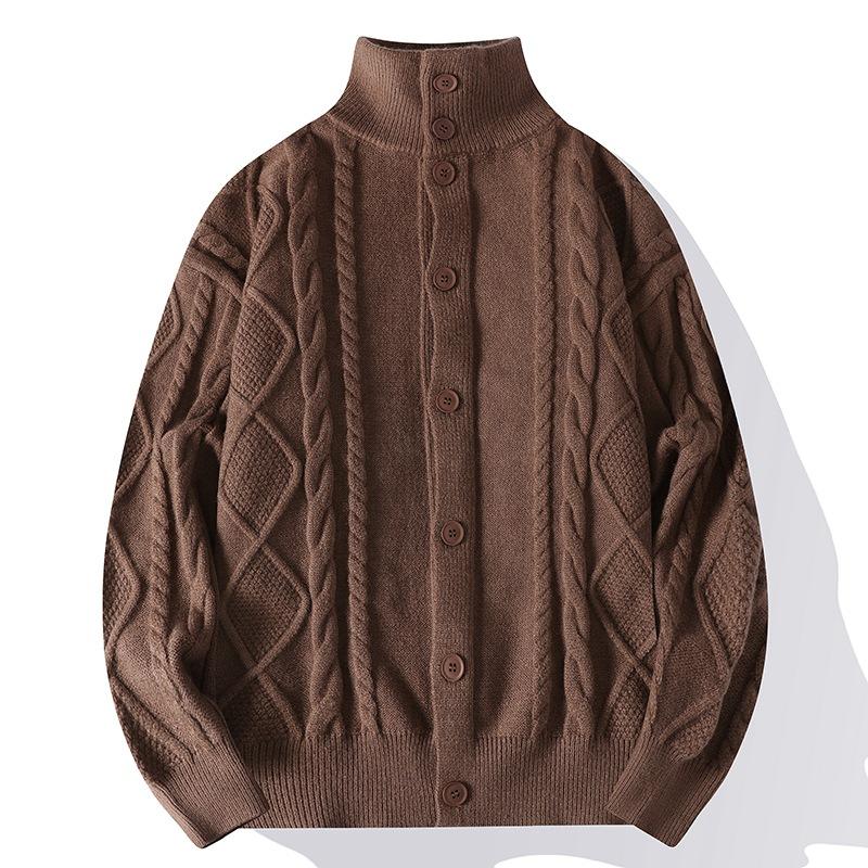 Autumn and Winter Fashion Jacquard Loose Turtleneck Knitted Jacket for Youth Daily Knitted Sweater