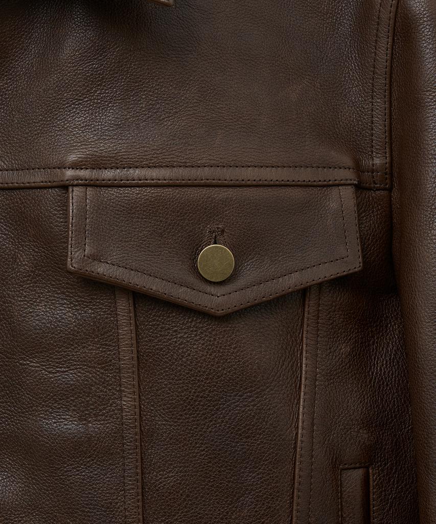 Noirer Antique Cow Leather Trucker Jacket (Brown)
