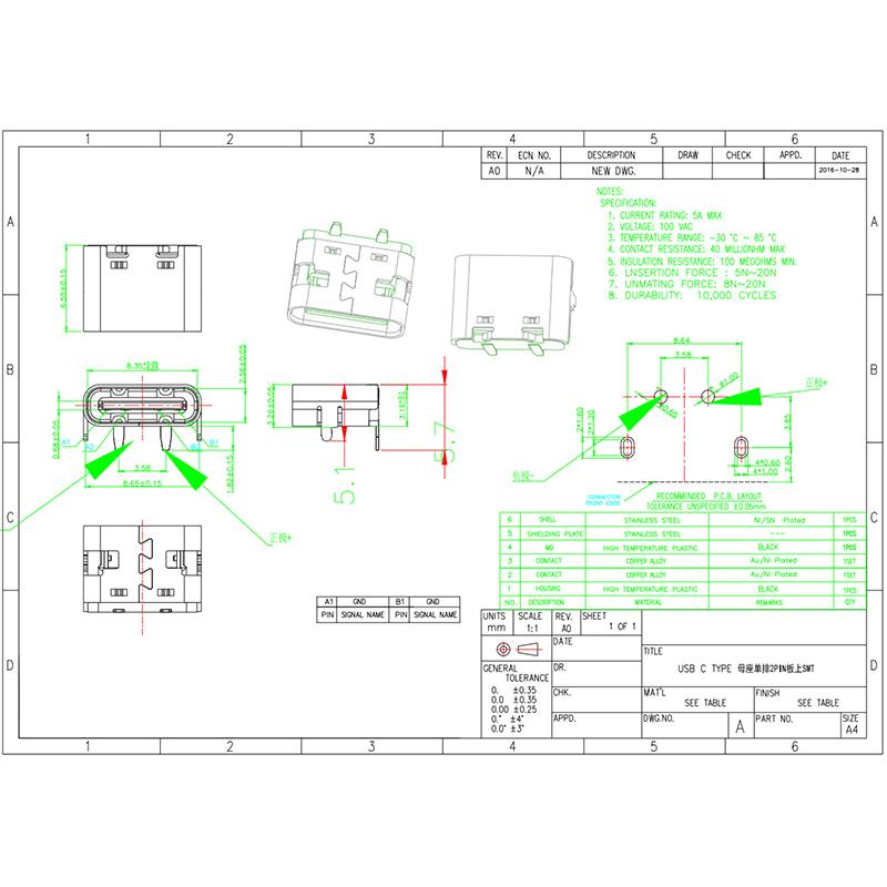 10Pcs Type-C Female Seat 2 Pin Plug Micro Connector Socket Usb Power Jack Dock For Mobile Phone Charging Port