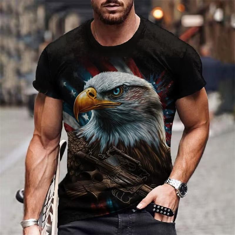 American Flag Graphic T-Shirt For Men Eagle Animal 3D Printed Tees Summer Casual S