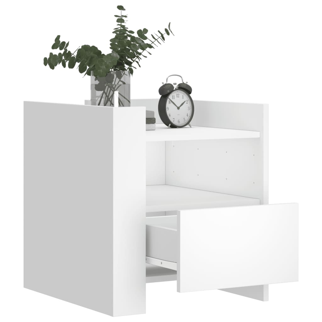 Vidaxl Bedside Table, White, 45X50X50 Cm, Wood-Based Material