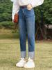 Mishow Jeans feminino 2024 novo algodão sólido design vintage fino elegante cintura alta tornozelo-comprimento calças MXD12K0536