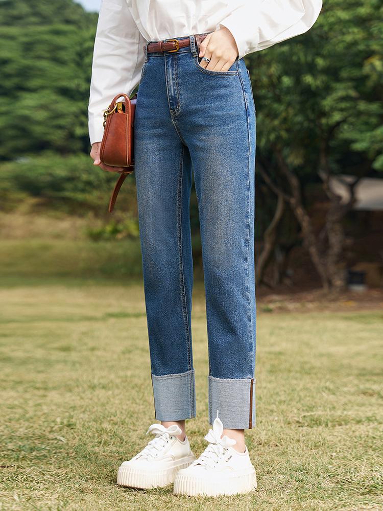 Mishow Jeans feminino 2024 novo algodão sólido design vintage fino elegante cintura alta tornozelo-comprimento calças MXD12K0536