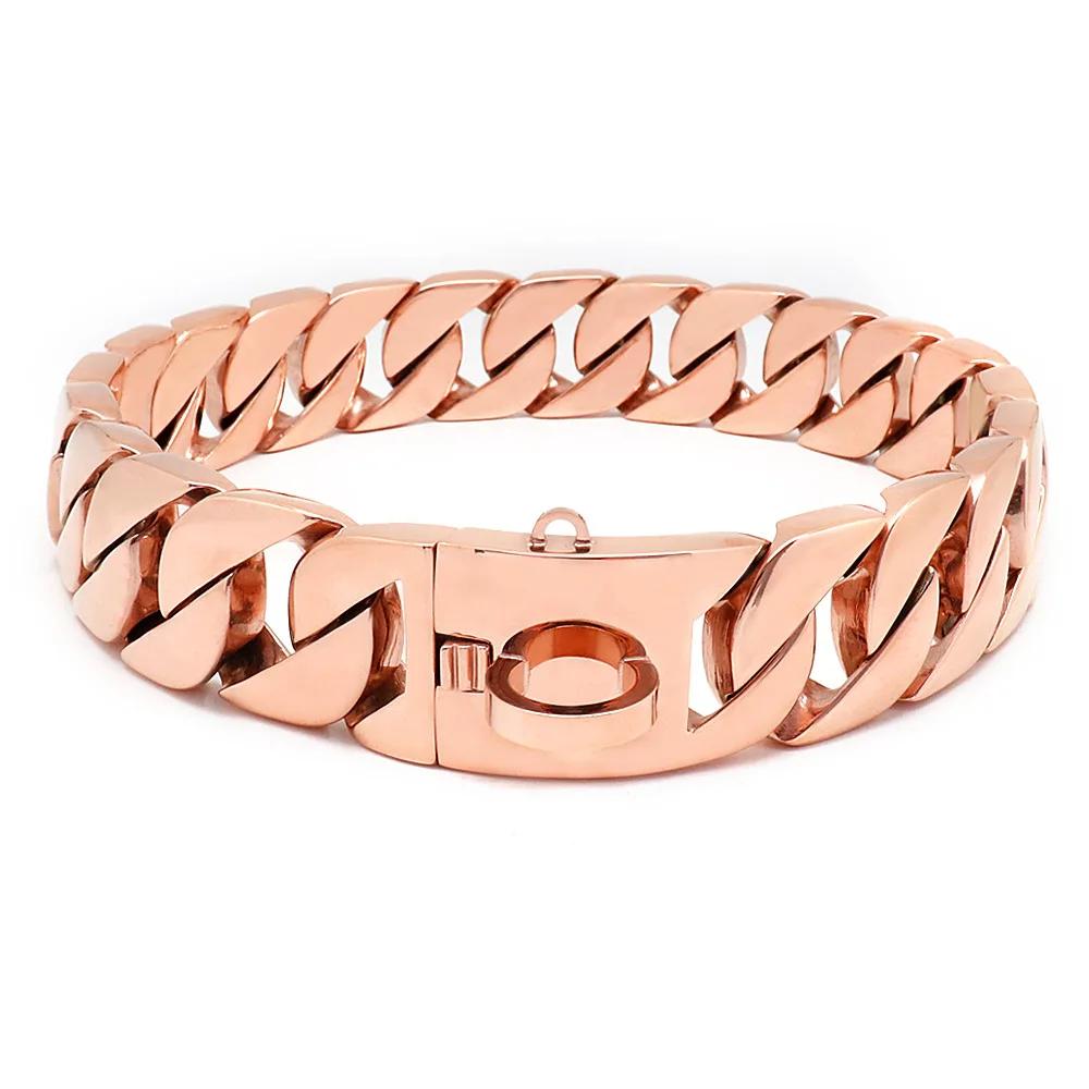 32mm Starkes Edelstahl Hundehalsband Halskette Deluxe Titanstahl Halsband Hundeleine Für Haustiertraining (Rose Gold,14inch-35cm) rose gold