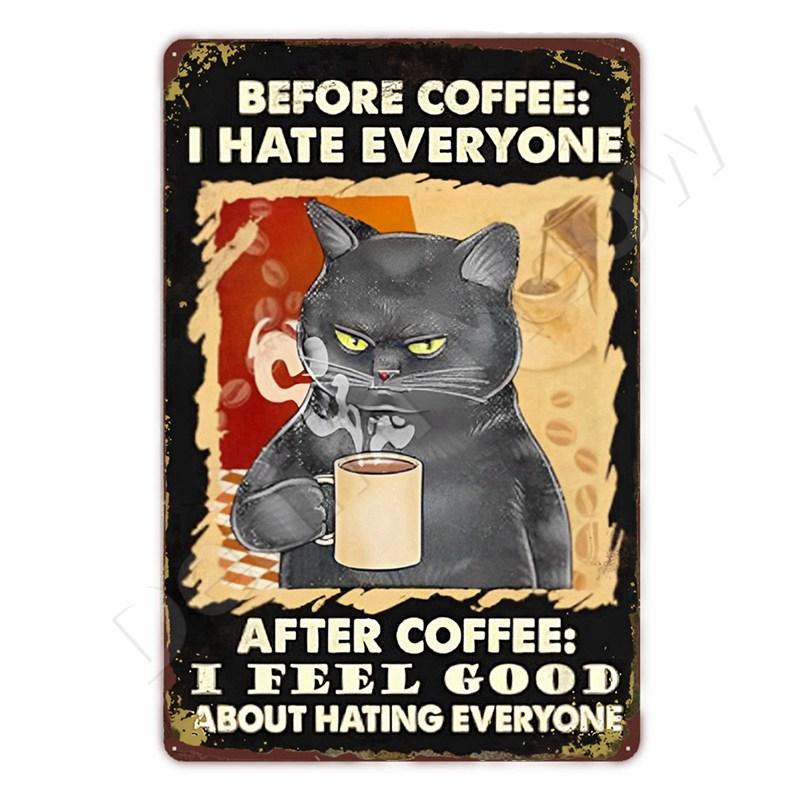 Funny Bathroom Quote Metal Tin Sign, Black Cat, Wash Your Paws, Poster for Home, Bathroom, Cafe, Wall Decor, Gift for Women