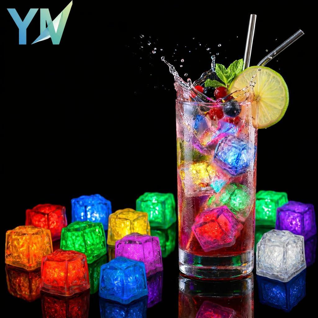 Reusable LED Light-Up Ice Cubes with Color-Changing Modes Waterproof Flashing for Drinks Parties Bars and Home Decor