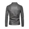 Autumn and winter men's casual leather jacket men's locomotive jacket slim-fitting trend young men's pu leather jacket thin velvet