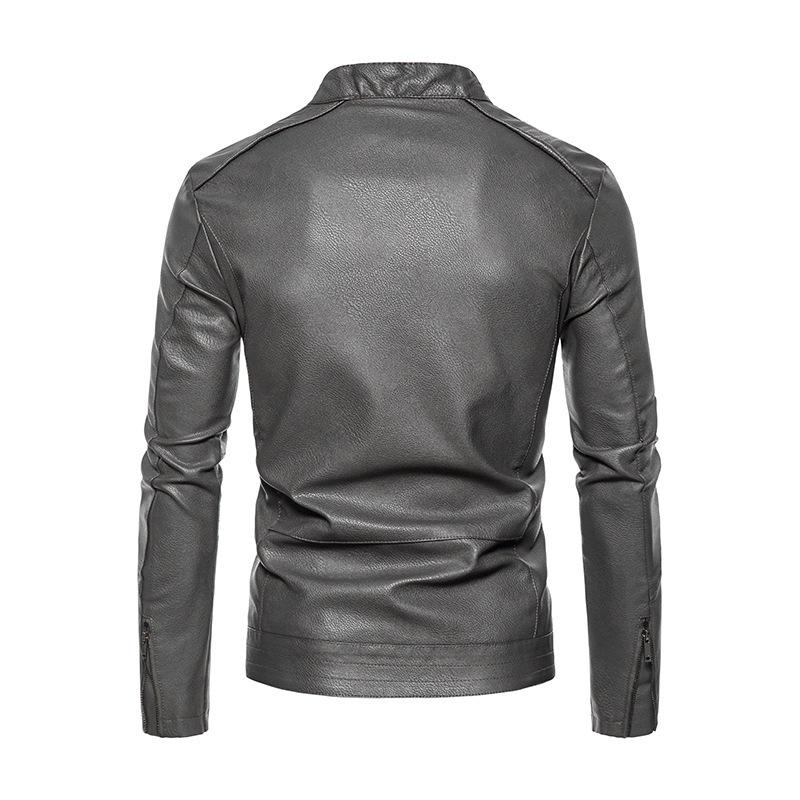Autumn and winter men's casual leather jacket men's locomotive jacket slim-fitting trend young men's pu leather jacket thin velvet