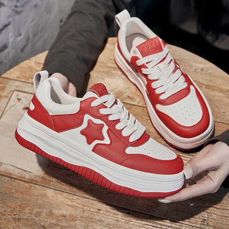Star Leather Little White Shoes Spring and Summer Versatile Color Matching Casual Board Shoes Platform Dissolving Sports Shoes Women