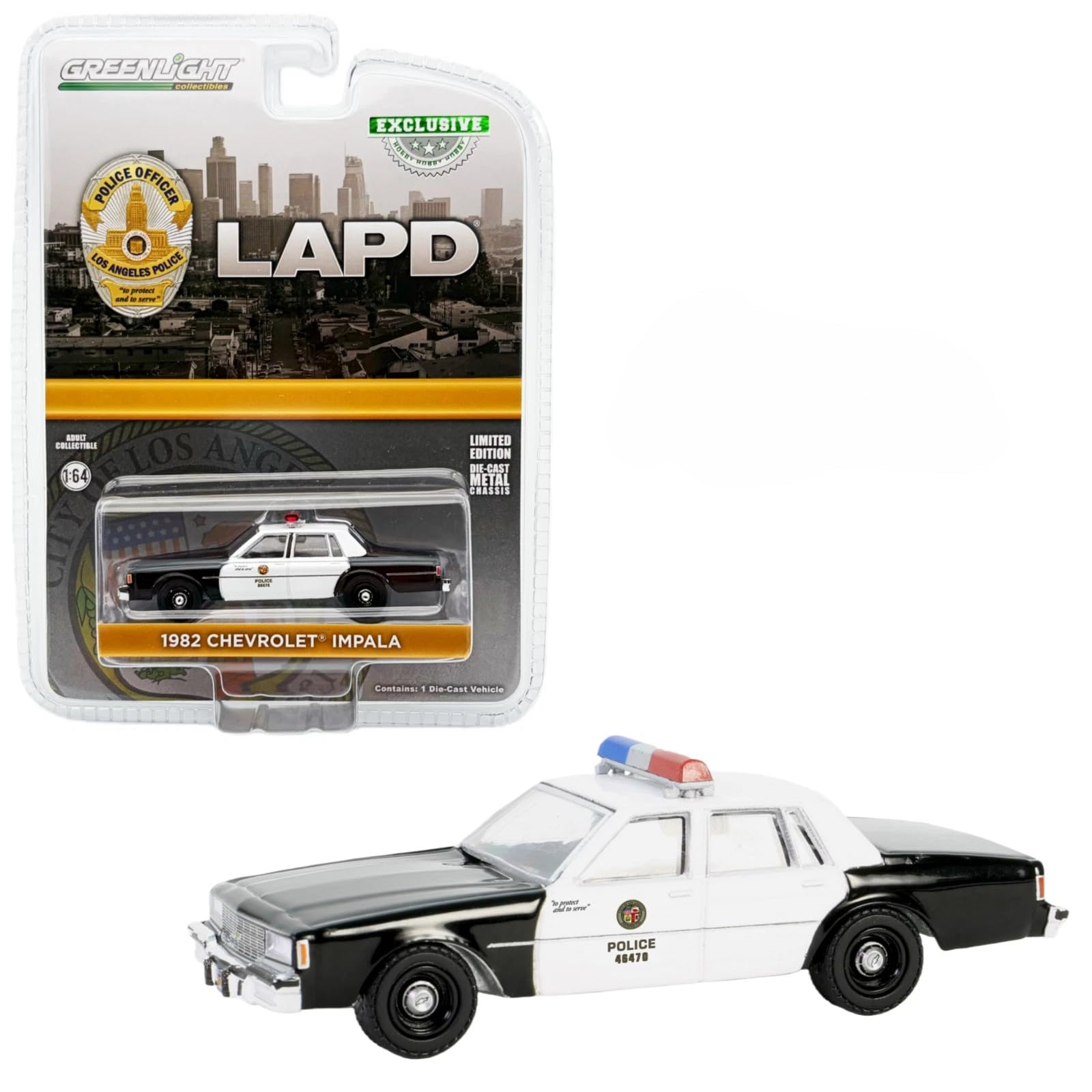 Greenlight 1/64 Scale 1982 Chevrolet Impala LAPD Police Car Greenlight Chevrolet Impala Los Angeles Police Department Die-Cast Model чёрный
